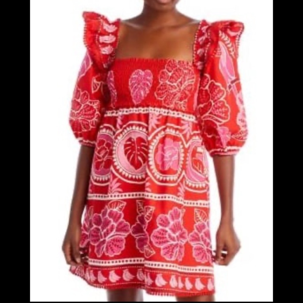 FARM Rio Red and Pink Floral Mini Dress